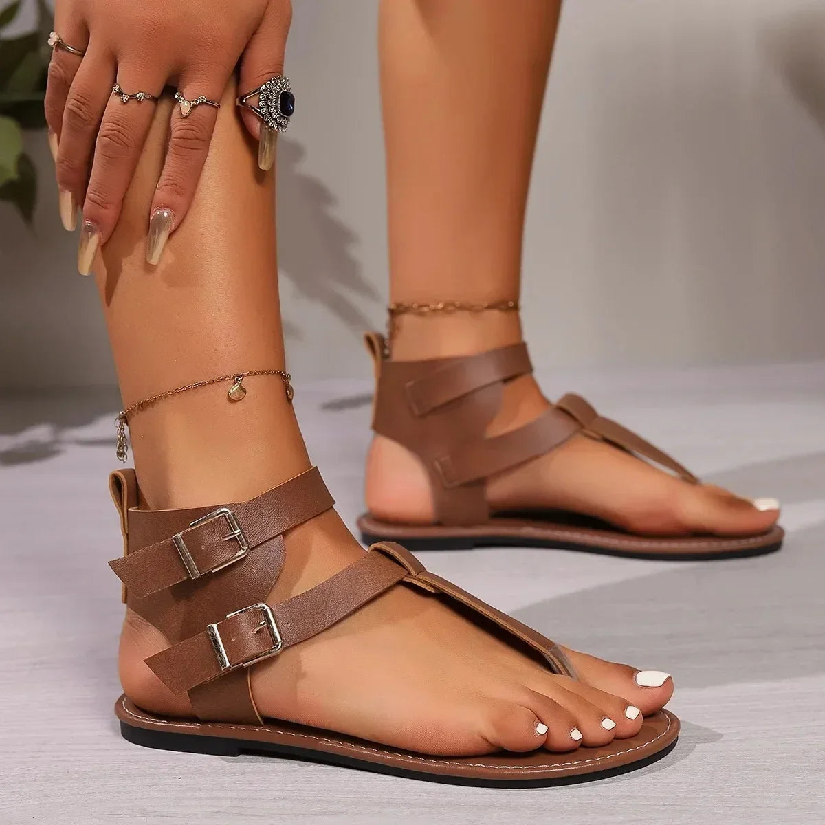 Sandali Boho Roma con Fibbia – Flat Antiscivolo Donna Estate 2026