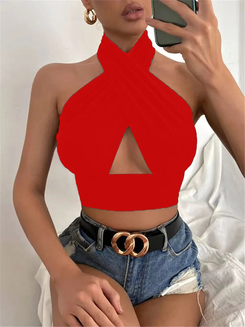 Crop Tank Donna 2026 Openwork Sexy Sportivo con Incrocio Plus Size XL–9XL - Lido nova 