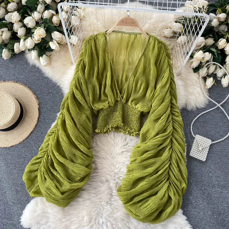 Blusa Estiva Donna 2026 Chiffon Trasparente Maniche Lunghe - Lido nova 