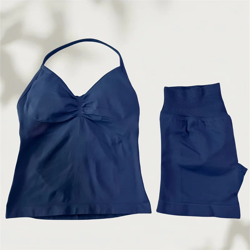 Set Yoga Donna 2026 Seamless con Tank Top Longline e Shorts Scrunch - Lido nova 