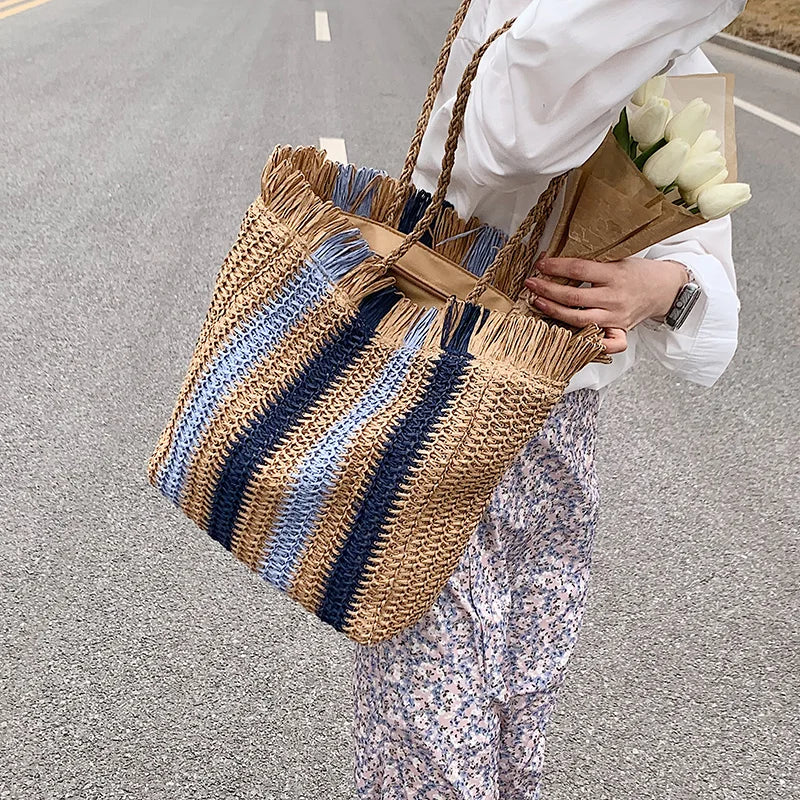 Borsa Tote a Righe in Rafia & Rattan – Handmade Donna Estate 2026
