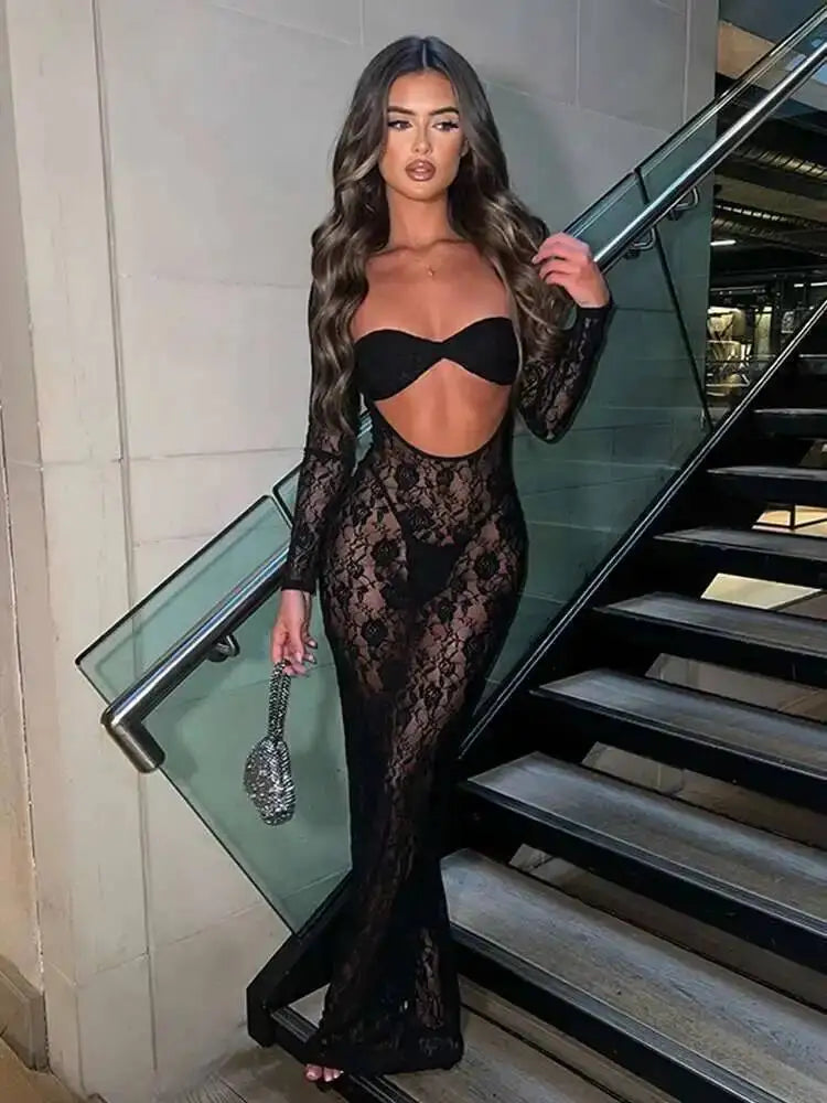 Set Estivo Donna 2026 2 Pezzi in Pizzo con Crop Top Strapless e Gonna Midi - Lido nova 