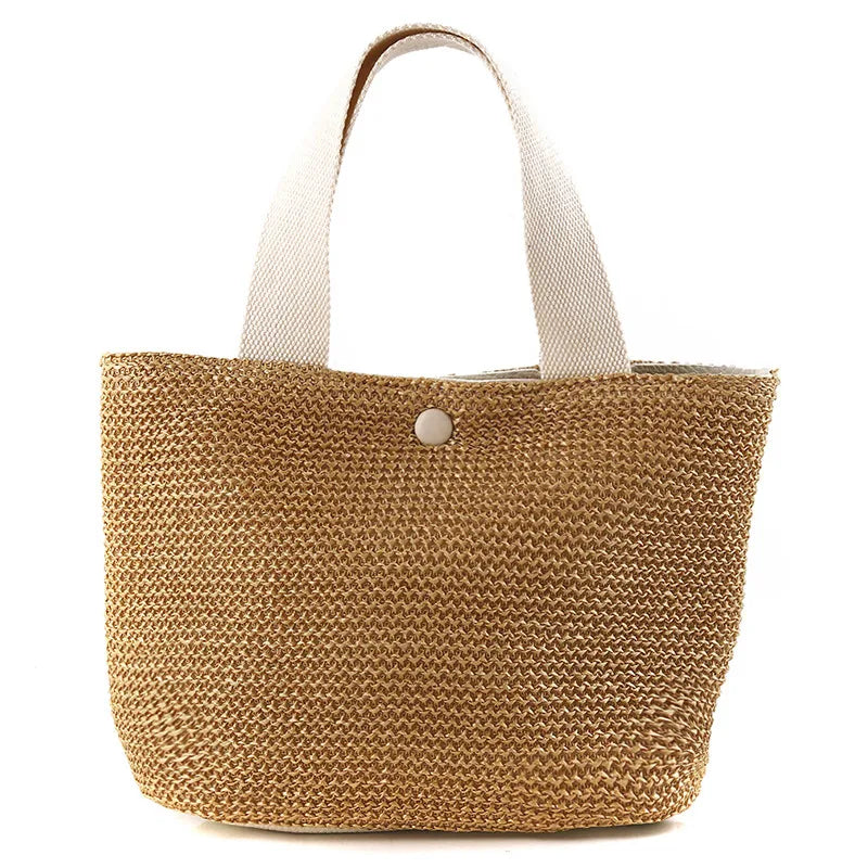 Women's 2026 Woven Straw Bucket Bag in Boho Beach Style