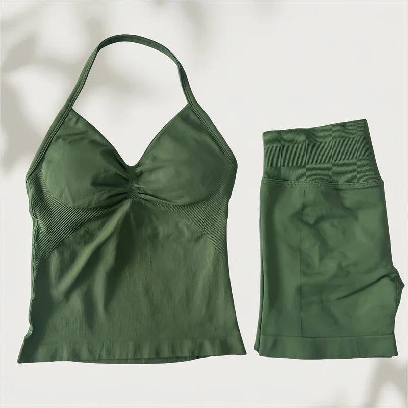 Set Yoga Donna 2026 Seamless con Tank Top Longline e Shorts Scrunch - Lido nova 