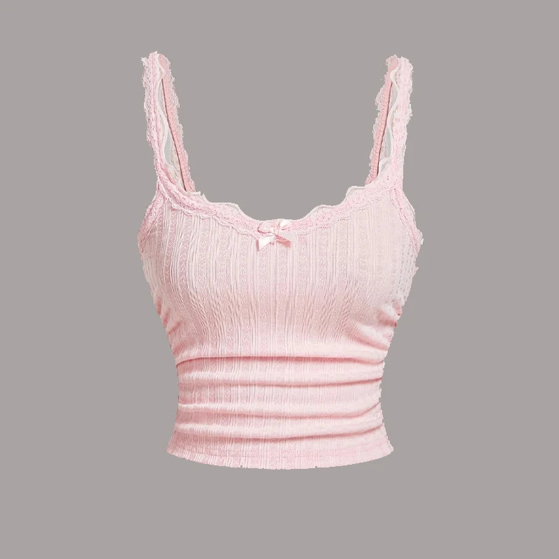 Crop Top Estivo Donna 2026 a Costine con Pizzo Stile Y2K - Lido nova 