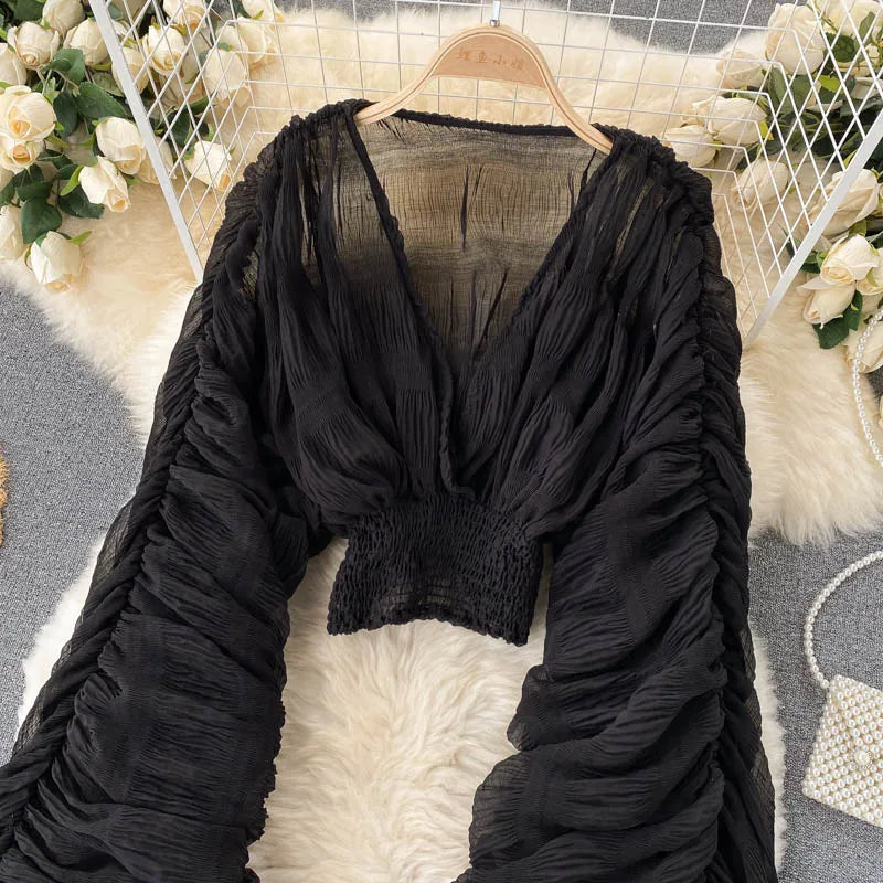 Blusa Estiva Donna 2026 Chiffon Trasparente Maniche Lunghe - Lido nova 