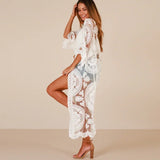 Abito Copricostume Estivo Donna 2026 Kimono Lungo in Pizzo Sheer